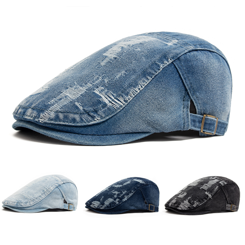 Vintage Fashion Nz - Fashion Men Ripped Denim Beret Women