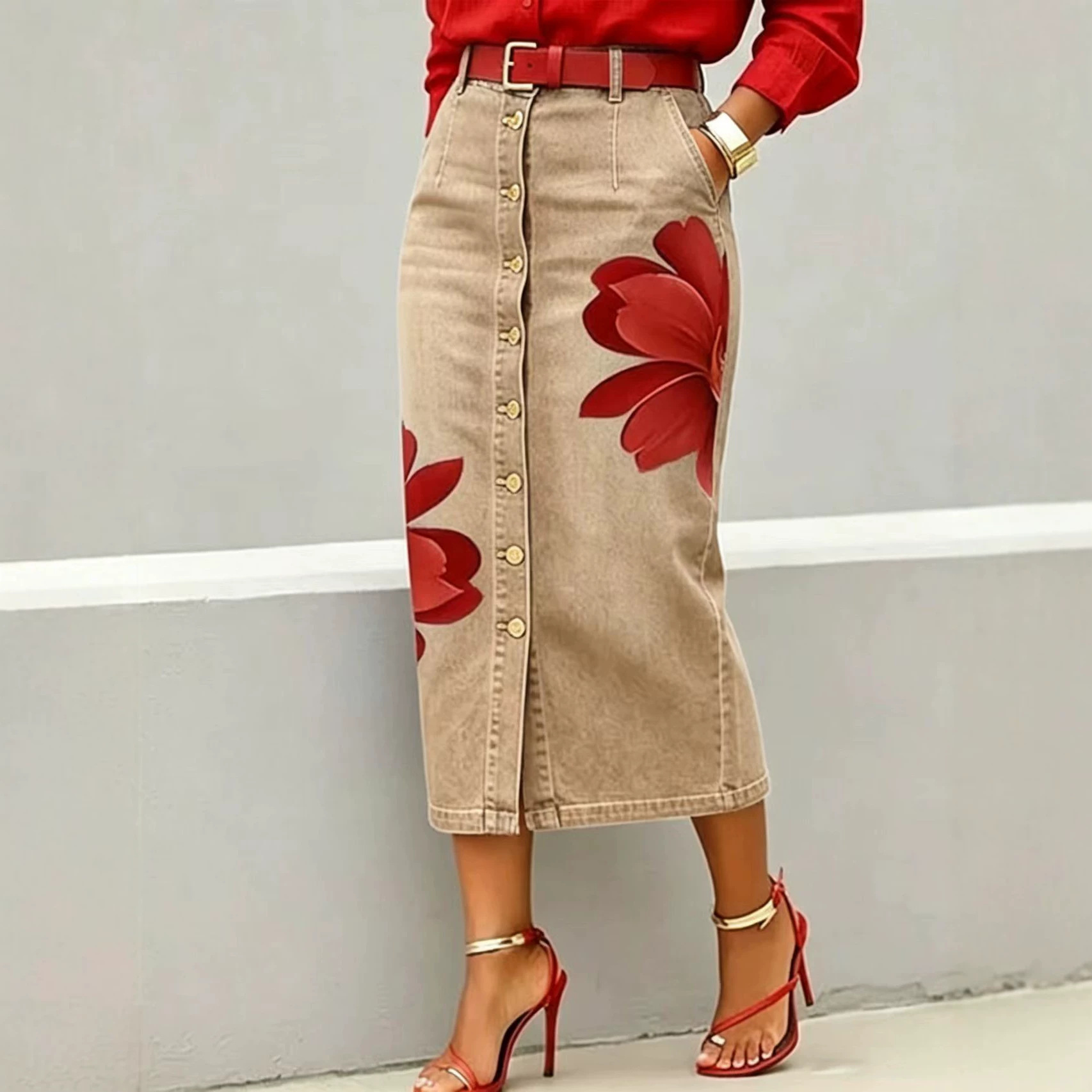 2026 Women Floral Print Denim  - огляд і ціна Denim Skirt Midi Vintage