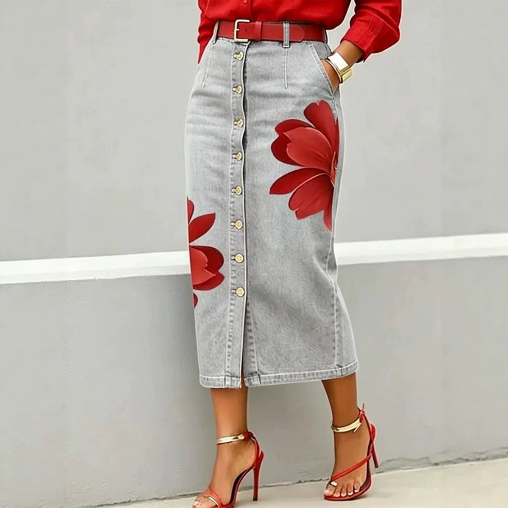 2026 Women Floral Print Denim  - огляд і ціна Denim Skirt Midi Vintage