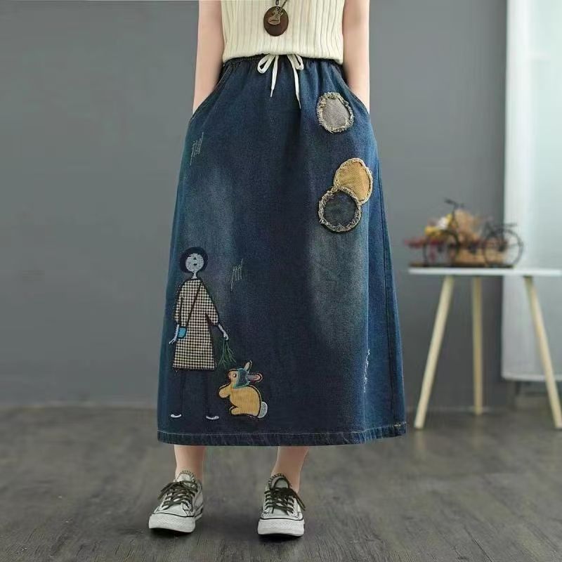 Plus Size Women Clothing Sprin - огляд і ціна Denim Skirt Midi Vintage