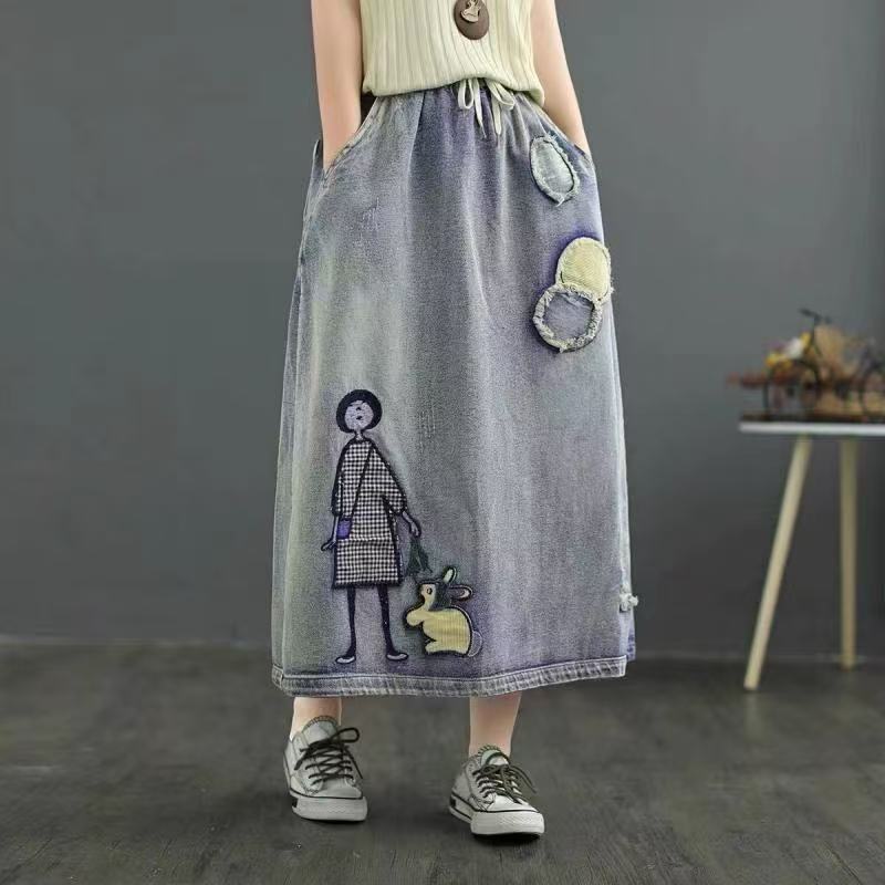 Plus Size Women Clothing Sprin - огляд і ціна Denim Skirt Midi Vintage