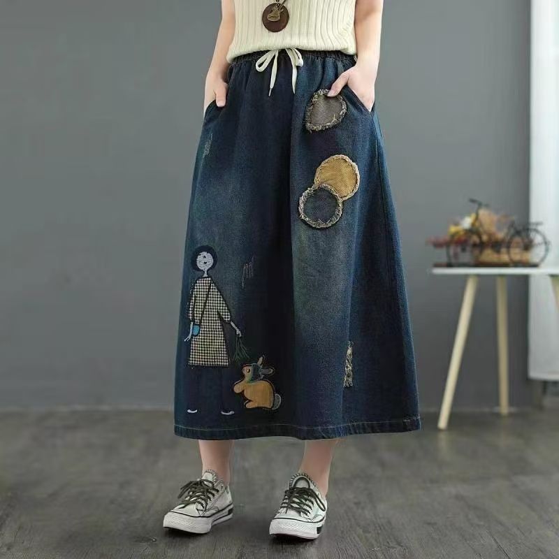 Plus Size Women Clothing Sprin - огляд і ціна Denim Skirt Midi Vintage
